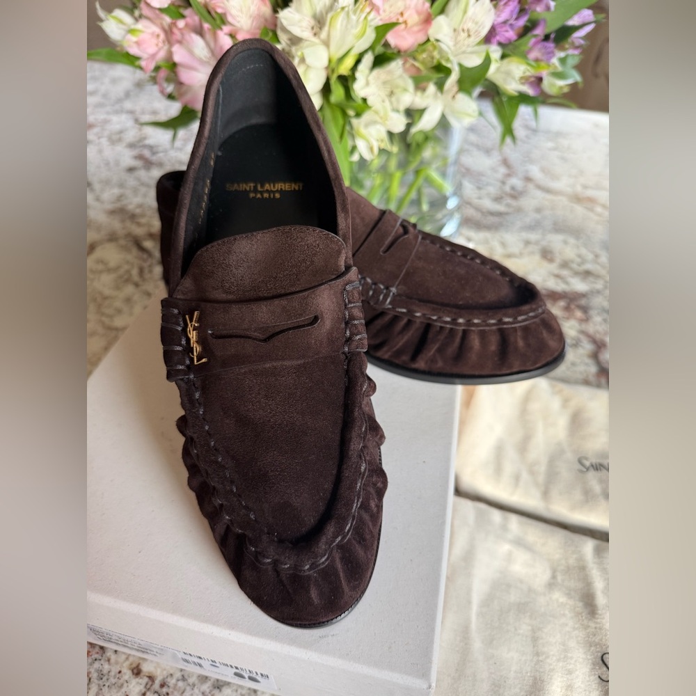 Saint Laurent YSL Le Loafer Cassandre Penny Loafers in Brown Suede - Size 37 - Picture 3 of 16